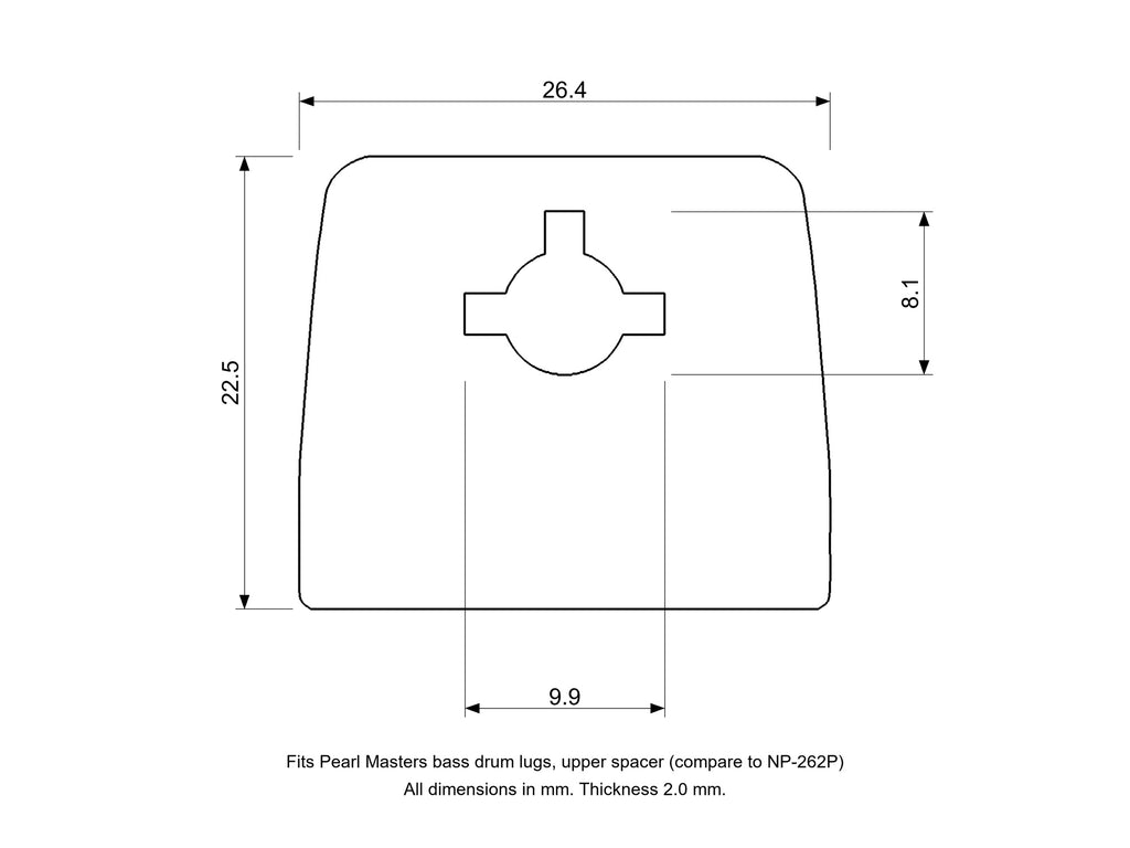 Pearl Masters Compatible Bass Drum Lug Spacer/Gasket Set, Upper + Lower (NP-262P, NP-263P) Upper Spacer Diagram