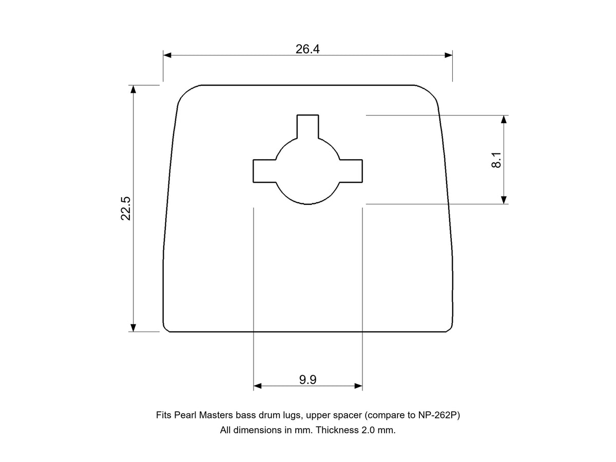 Pearl Masters Compatible Bass Drum Lug Spacer/Gasket Set, Upper + Lower (NP-262P, NP-263P) Upper Spacer Diagram