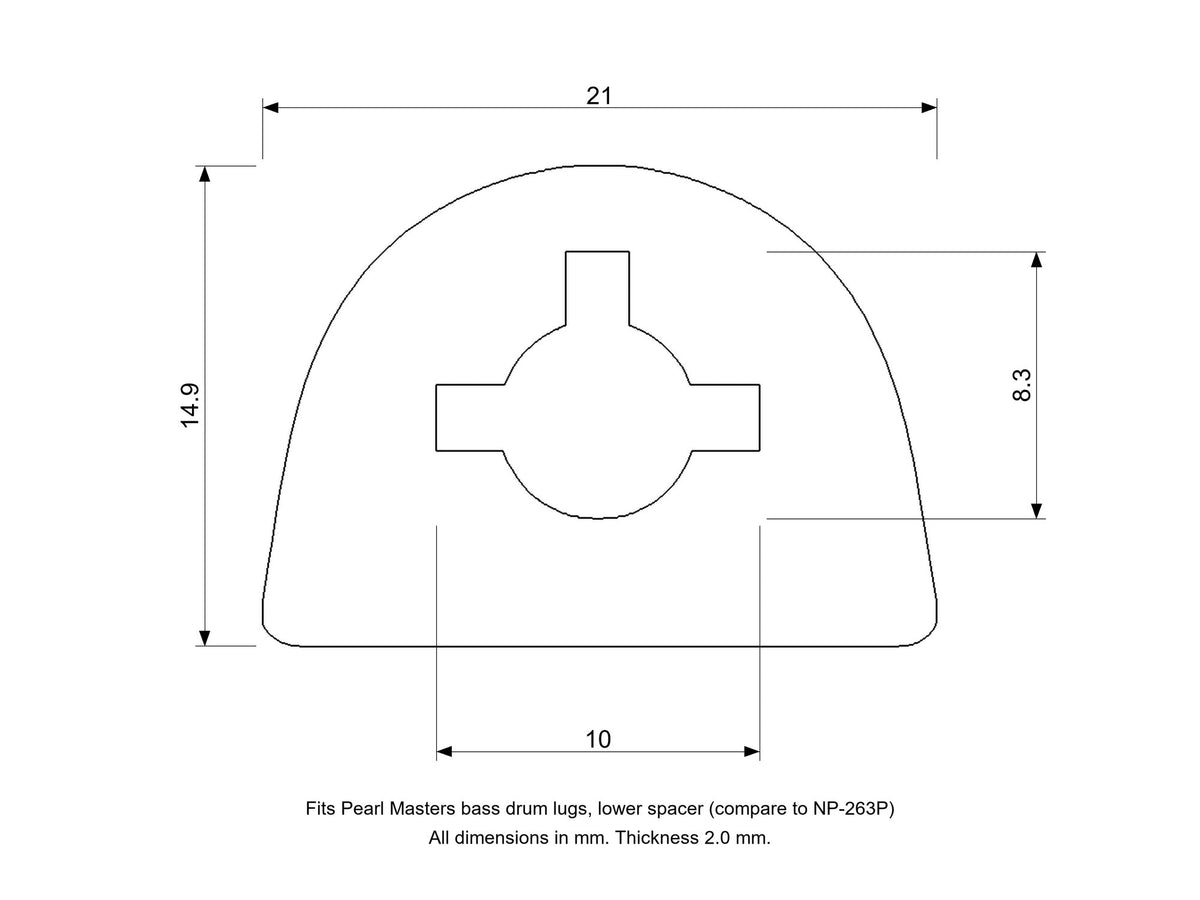 Pearl Masters Compatible Bass Drum Lug Spacer/Gasket Set, Upper + Lower (NP-262P, NP-263P) Lower Spacer Diagram