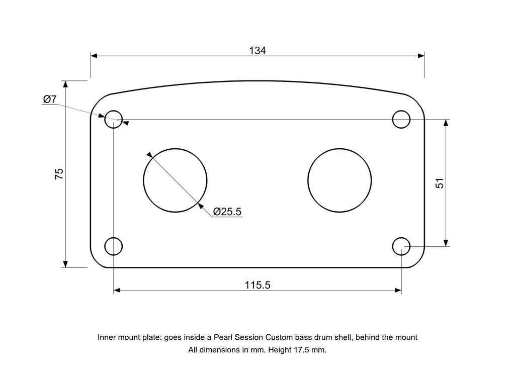 Inner Bass Mount Plate, Pearl Session Custom Compatible Drum Part Replacement Diagram