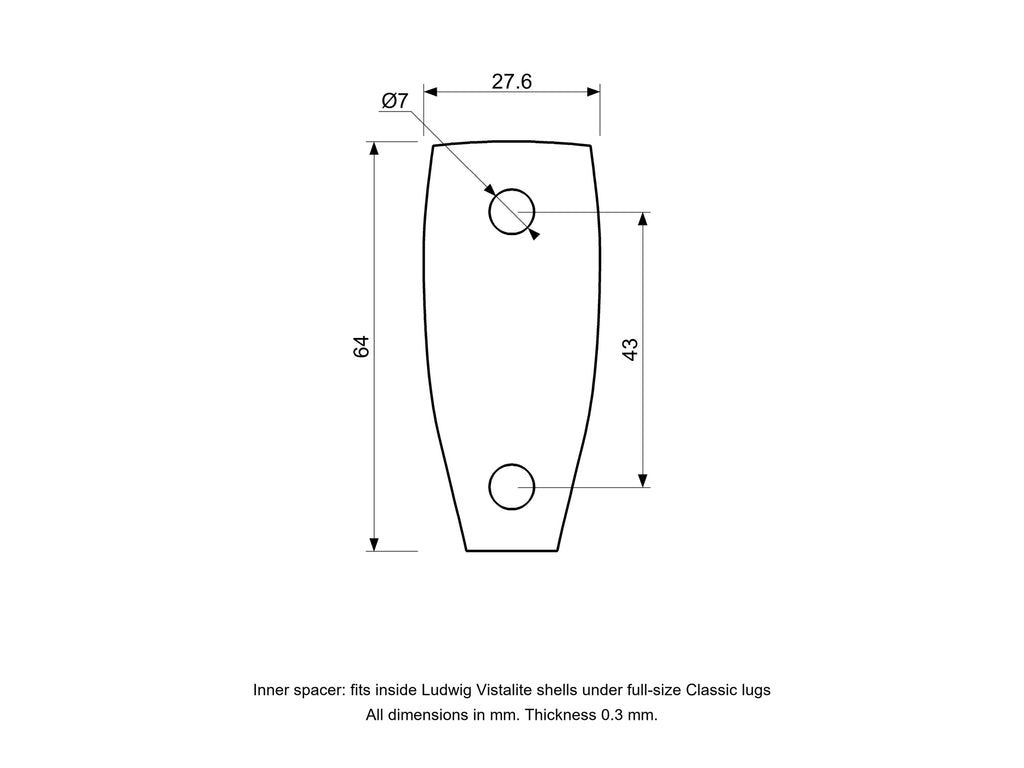 Ludwig Drums Classic Lug, 3D Printed Lug, Inner Spacer/Gasket, Vistalite, White Diagram