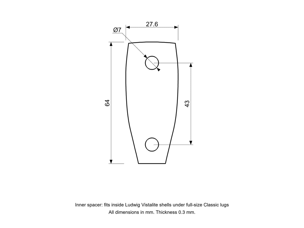Ludwig Drums Classic Lug, 3D Printed Lug, Inner Spacer/Gasket, Vistalite, White Diagram
