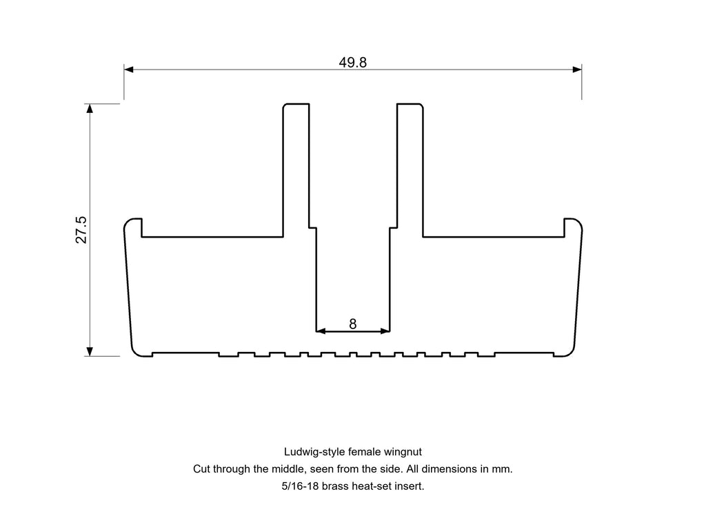 Ludwig-Style Vintage Drum Wingnut, Female Diagram