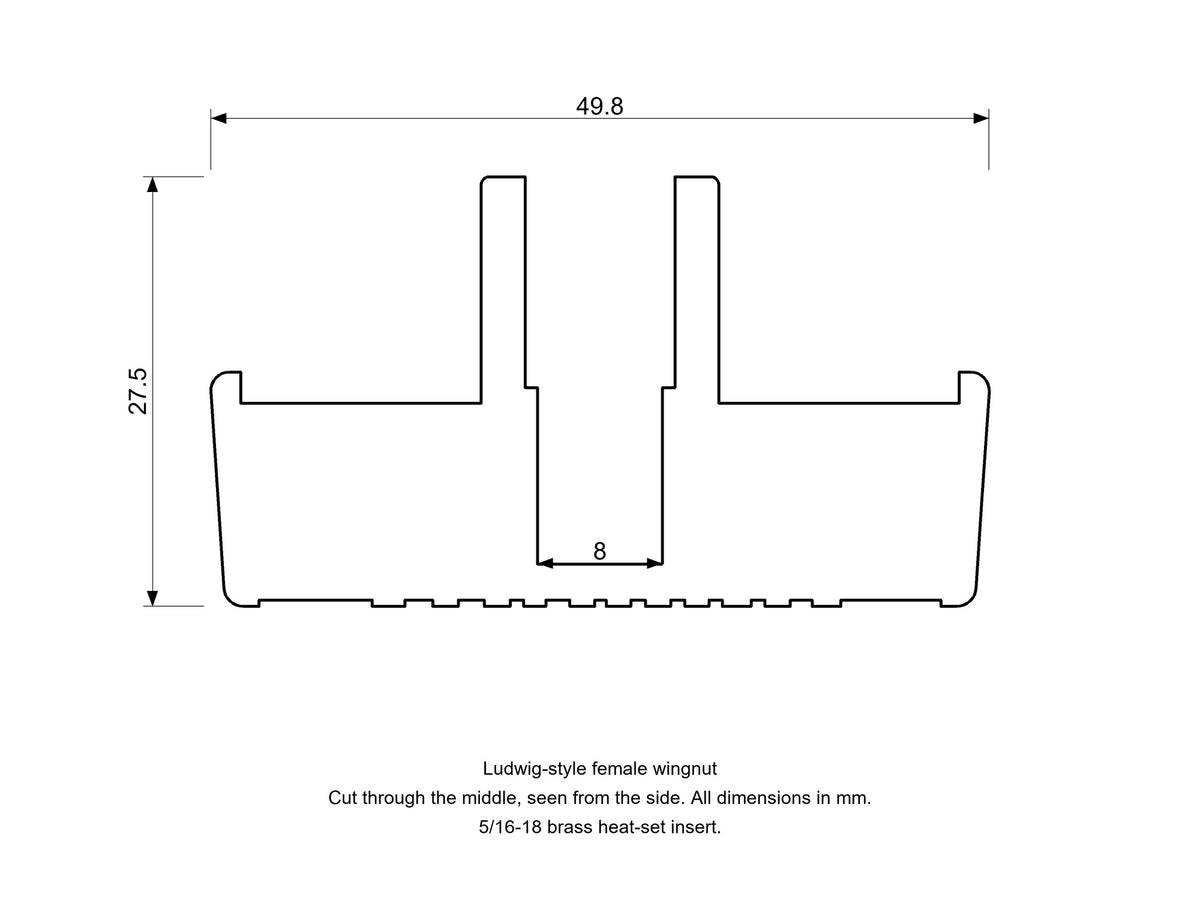 Ludwig-Style Vintage Drum Wingnut, Female Diagram