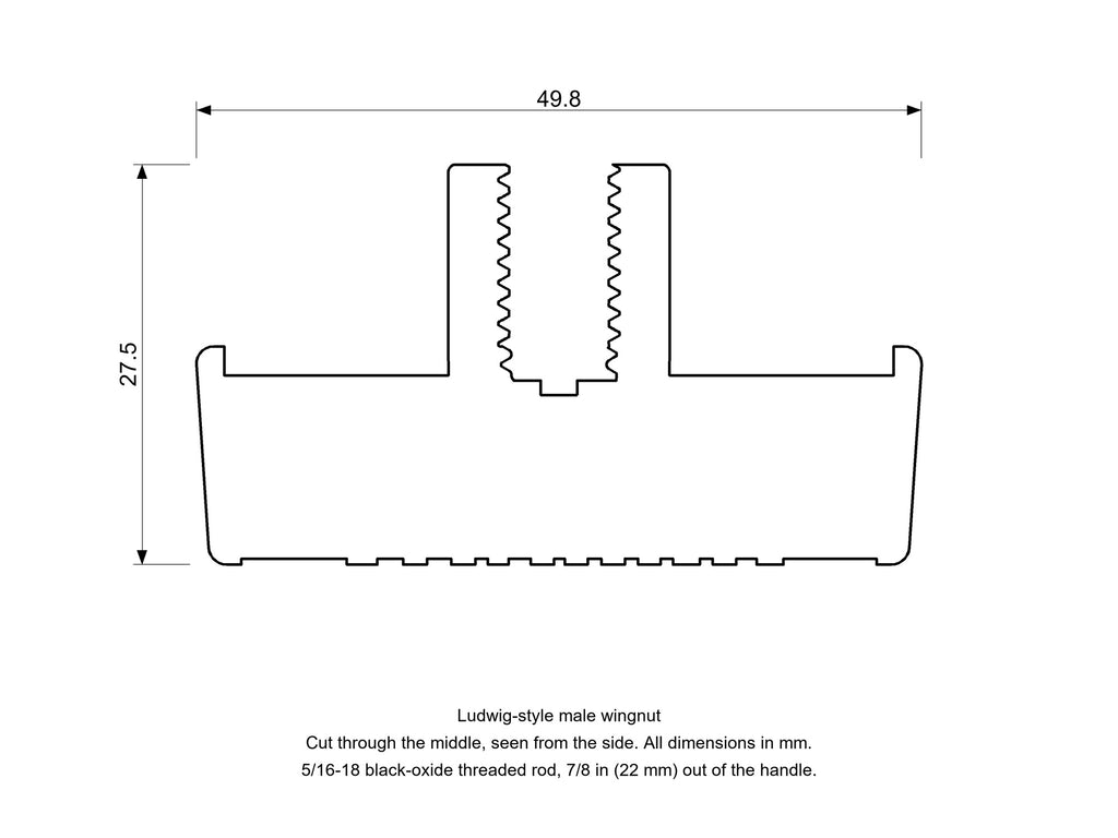 Ludwig-Style Vintage Drum Wingnut, Male Diagram