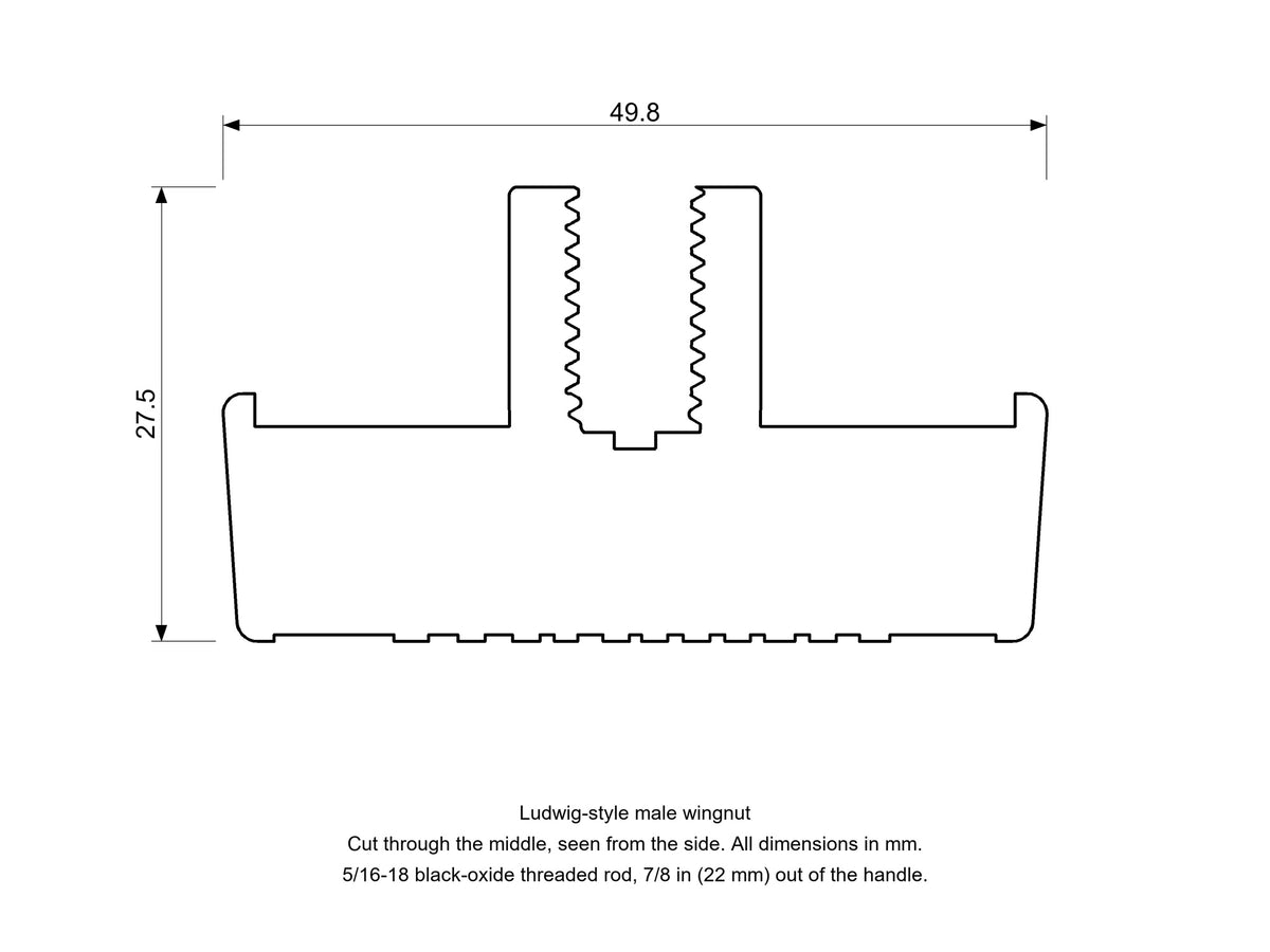 Ludwig-Style Vintage Drum Wingnut, Male Diagram