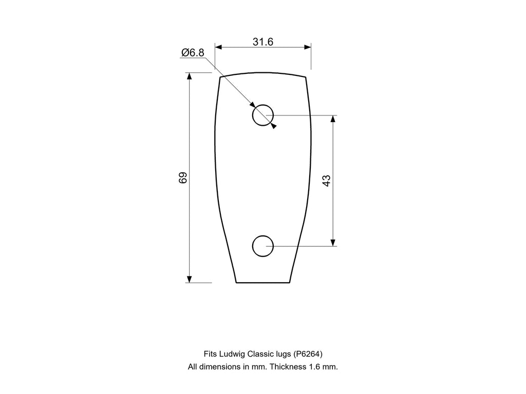 Ludwig Drums, Classic Lug, 3D Printed Lug Spacer/Gasket, (P6264) Color Options Diagram