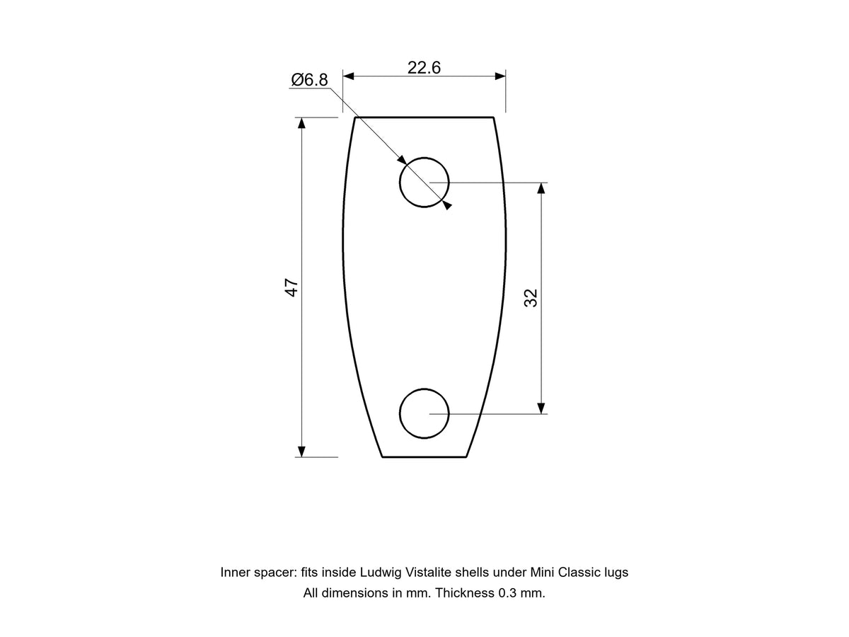 Ludwig Drums Mini Classic Lug, 3D Printed Lug, Inner Spacer/Gasket, Vistalite, White Diagram