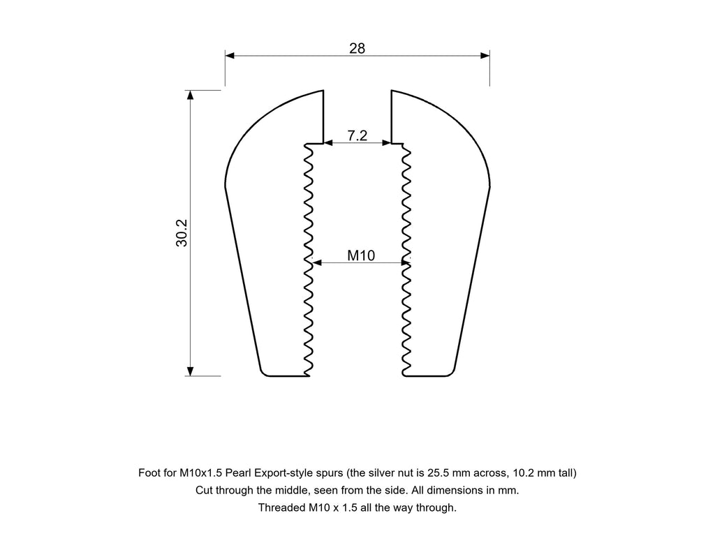 M10 Bass Drum Spur: Foot & Nut - Pearl Export-Style Drum Part Replacement Diagram