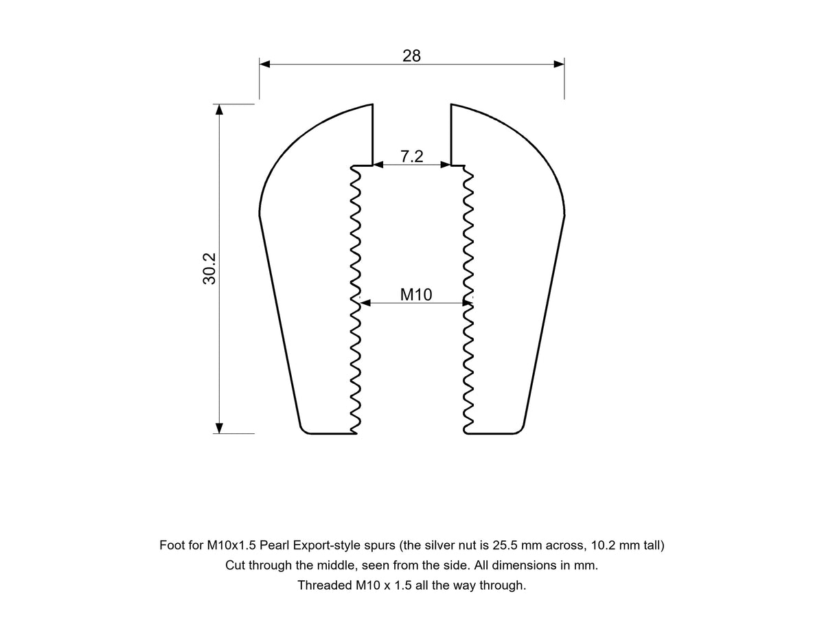 M10 Bass Drum Spur: Foot & Nut - Pearl Export-Style Drum Part Replacement Diagram