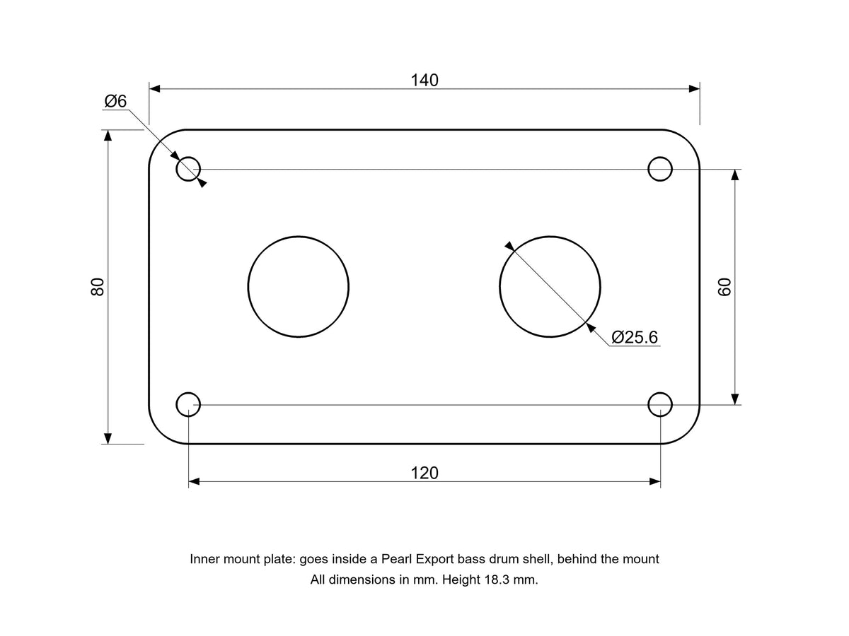 Inner Bass Mount Plate, Pearl Export Compatible Drum Part Replacement Diagram