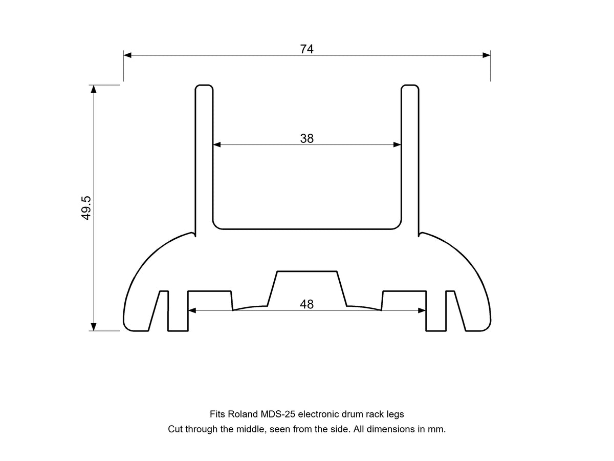 Roland Electronic Drum Rack Compatible Foot, 3D-Printed in Black TPU (MDS-25) Diagram