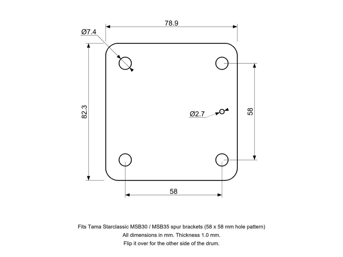 Spur Bracket Gasket - Tama Starclassic Compatible Drum Part Replacement (MSB30/MSB35) Diagram