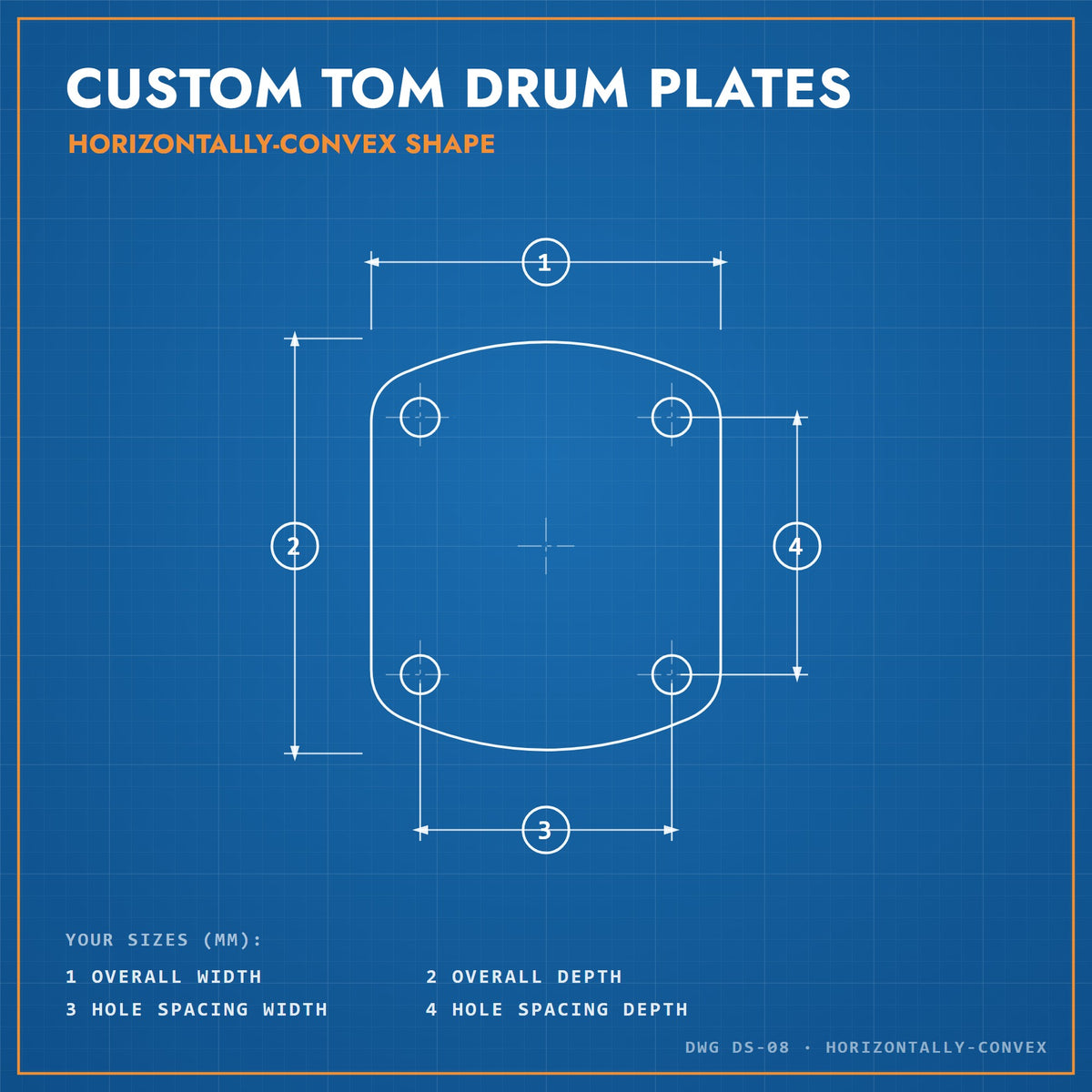 Custom Tom Drum Plates: horizontally convex