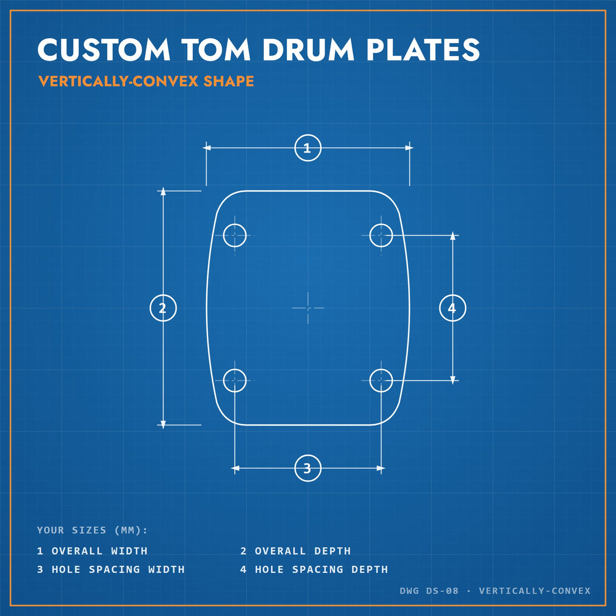 Custom Tom Drum Plates: vertically convex